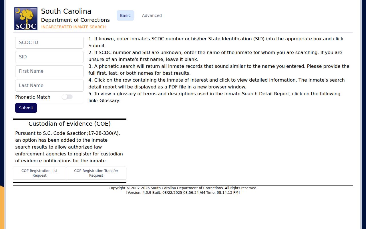 Marion County projected release date search through SCDC